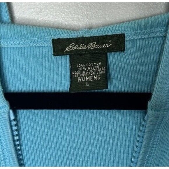 Eddie Bauer Sweater Womans Bright Blue Cable Knit Full Zip Size Large - Picture 5 of 10